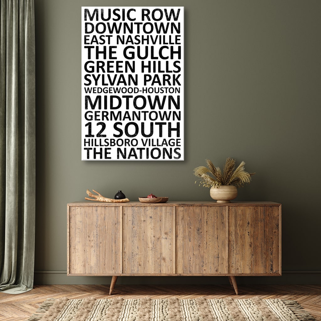 Nashville Neighborhood Canvas Wall Art Print - White