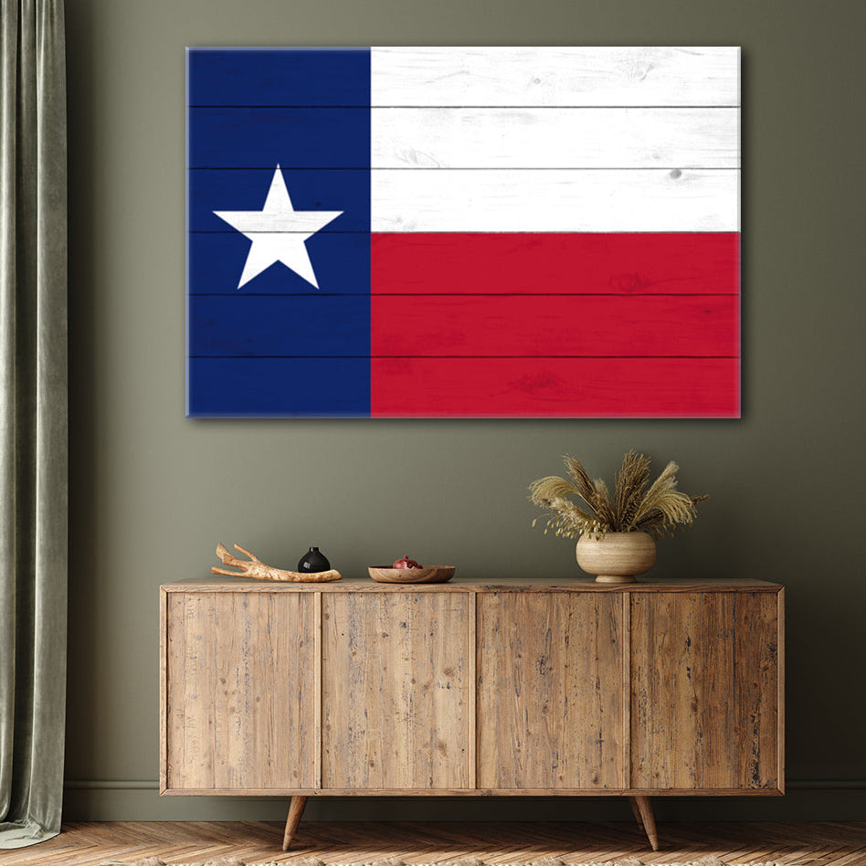 Wooden Blend Texas Flag Canvas Wall Art Print