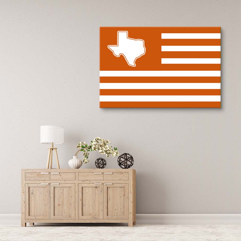 Burnt Orange and White Texas American Flag Canvas Wall Art Print