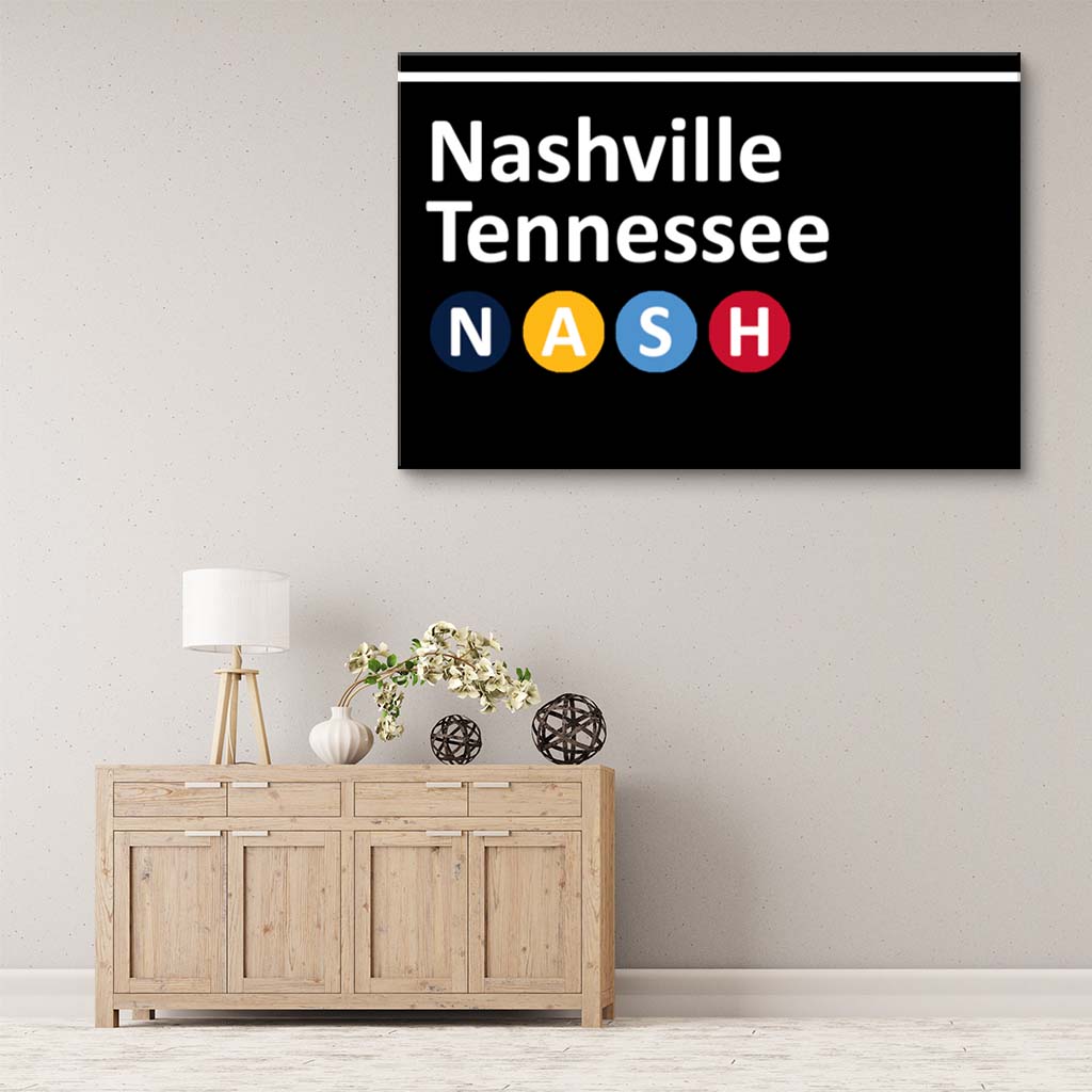 Nashville Subway Sign Canvas Wall Art Print - Black