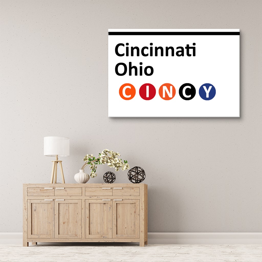Cincinnati Subway Sign Canvas Wall Art Print - White