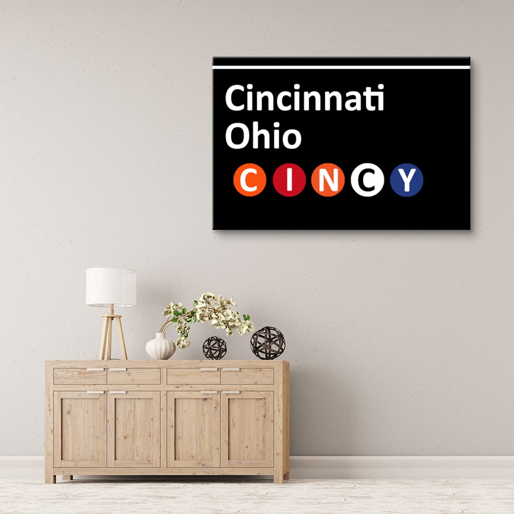 Cincinnati Subway Sign Canvas Wall Art Print - Black