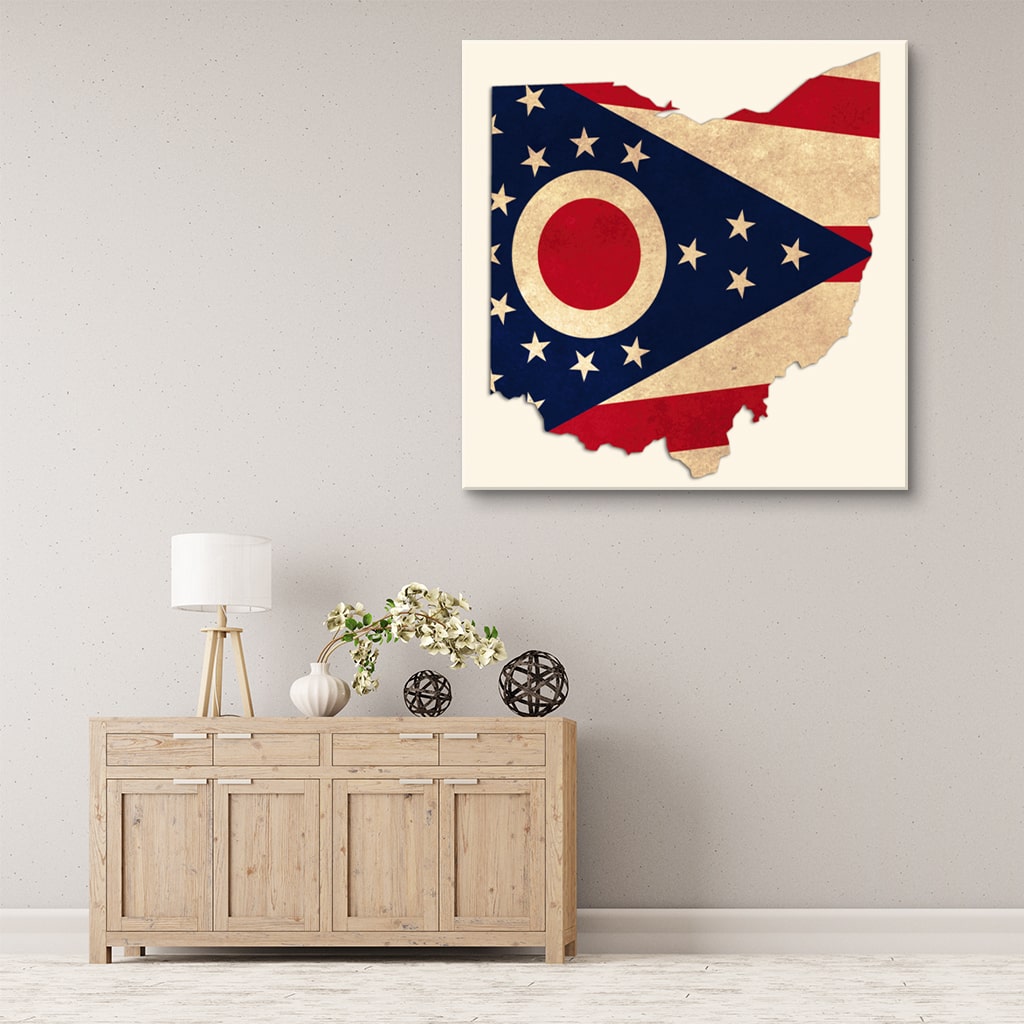Distressed Ohio Flag Silhouette Canvas Wall Art Print