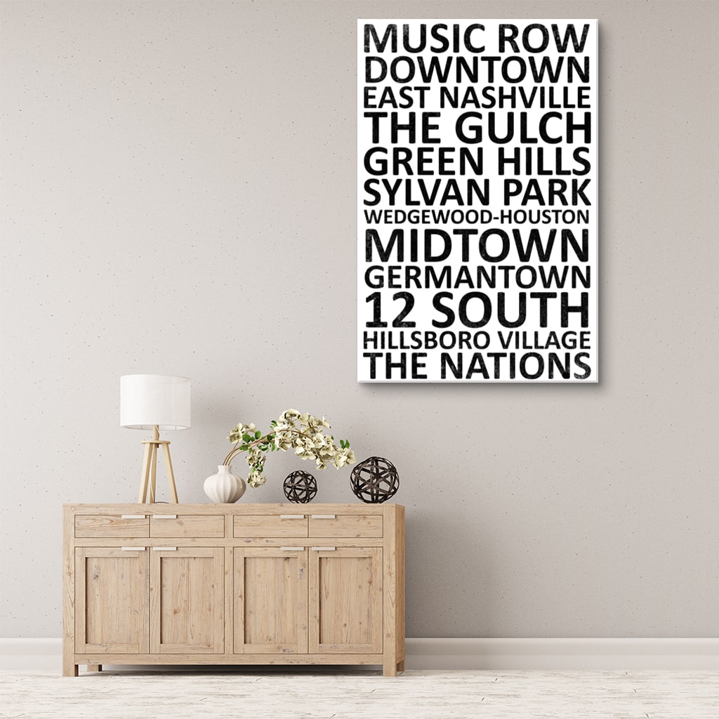 Nashville Neighborhood Canvas Wall Art Print - White