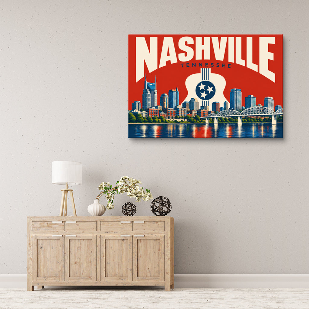 Nashville Skyline Guitar Canvas Wall Art Print