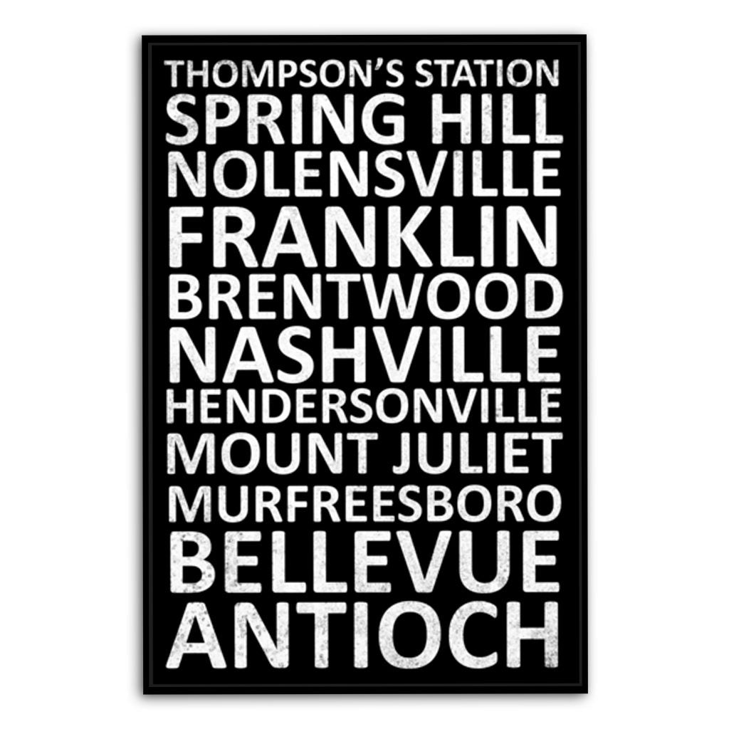 Nashville Suburbs Canvas Wall Art Print - Black