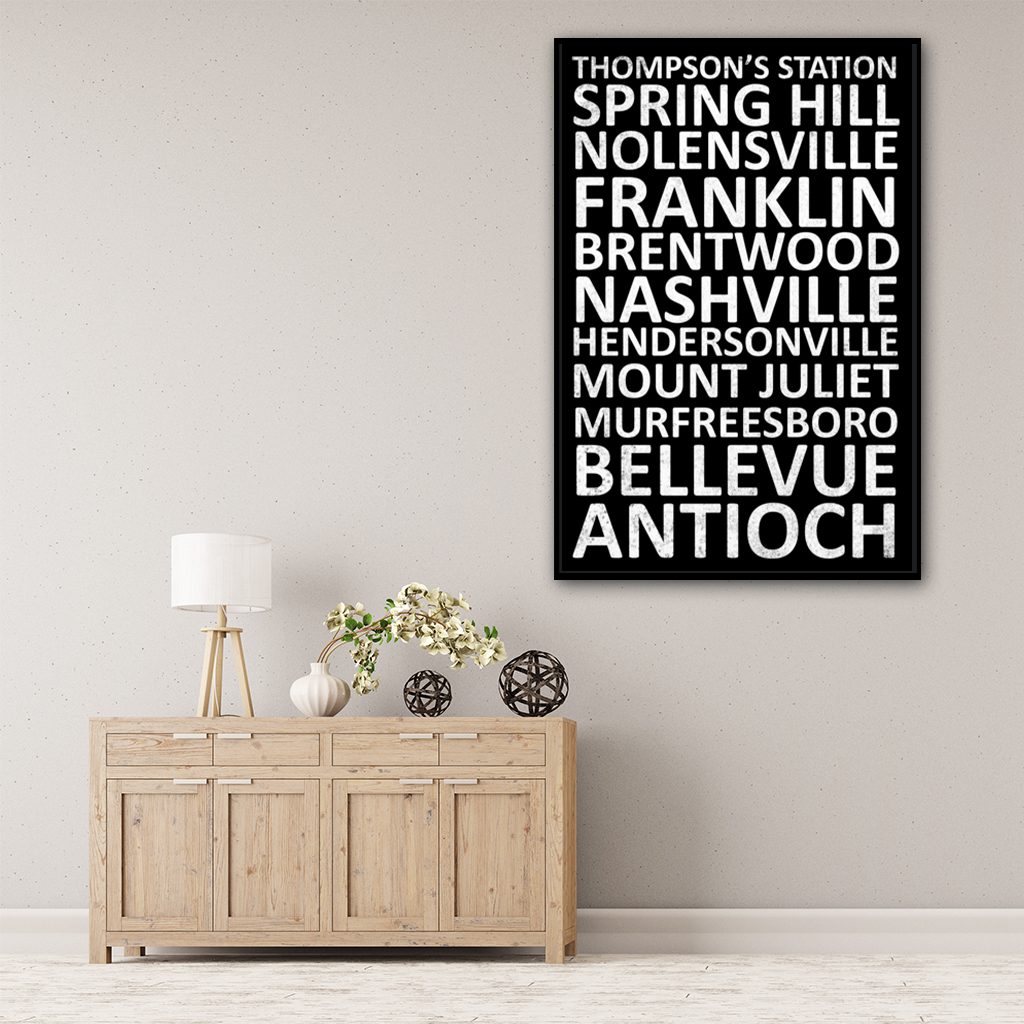 Nashville Suburbs Canvas Wall Art Print - Black