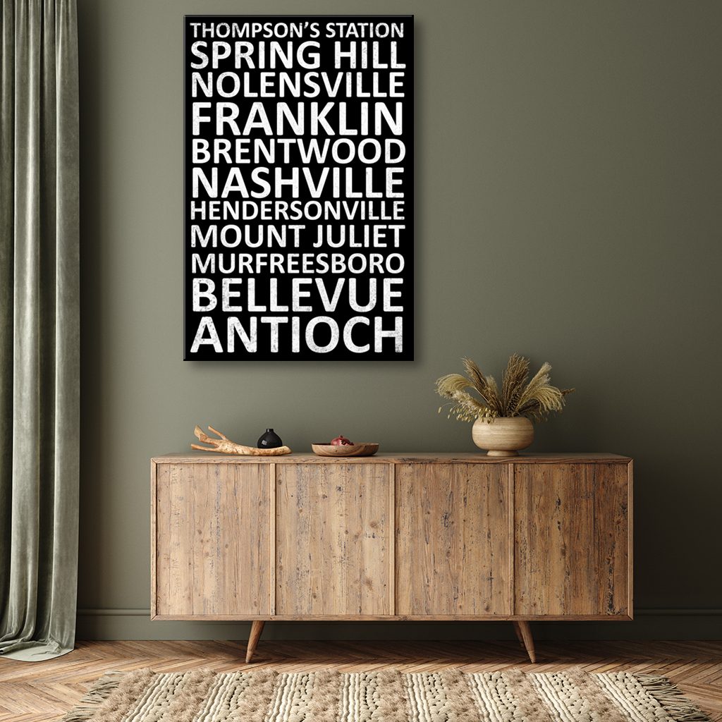 Nashville Suburbs Canvas Wall Art Print - Black