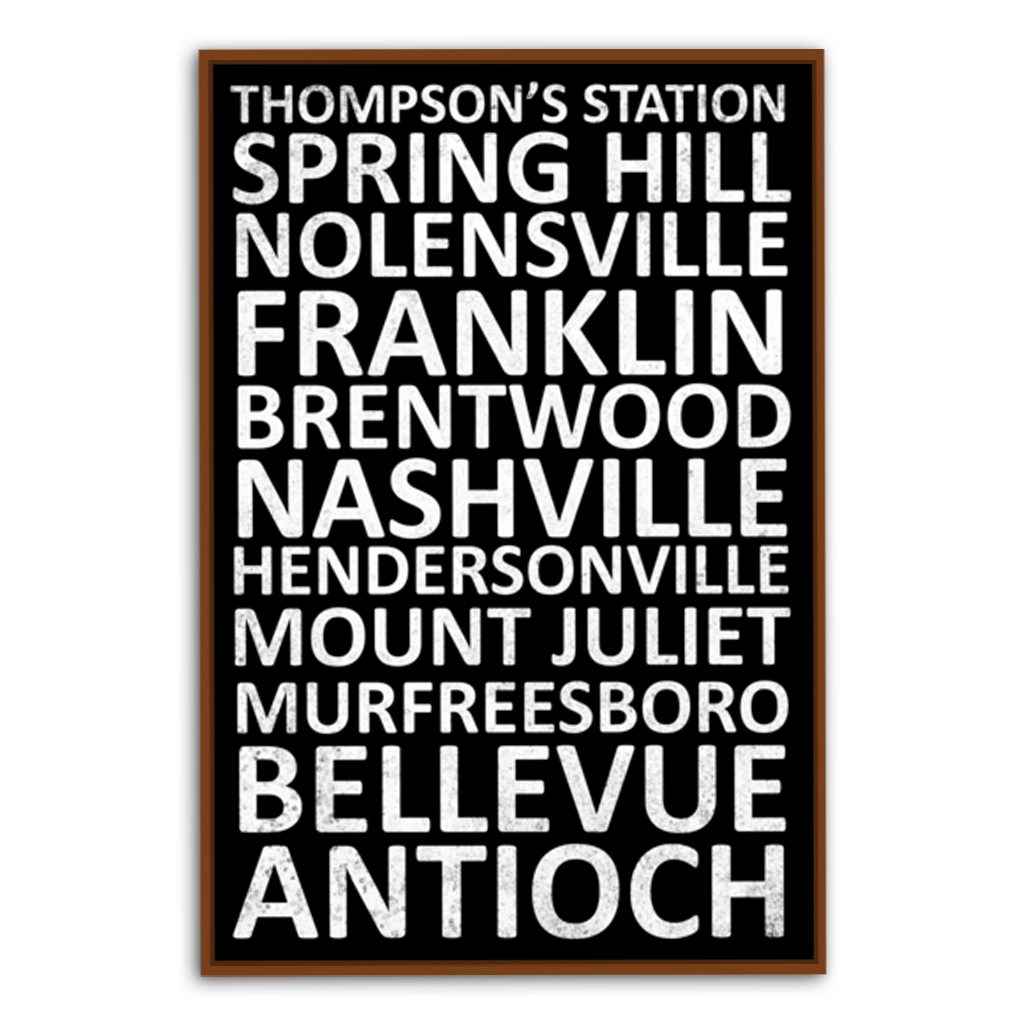 Nashville Suburbs Canvas Wall Art Print - Black