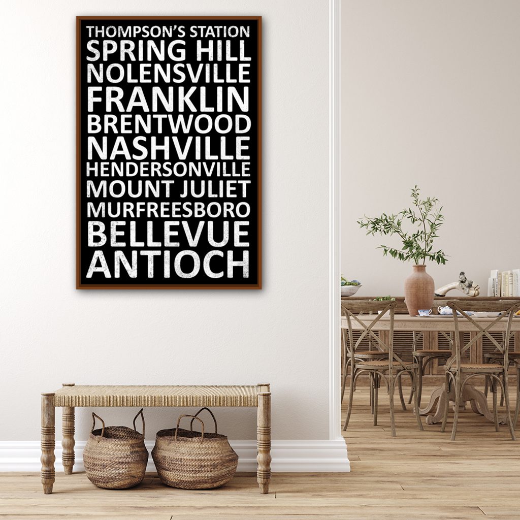 Nashville Suburbs Canvas Wall Art Print - Black