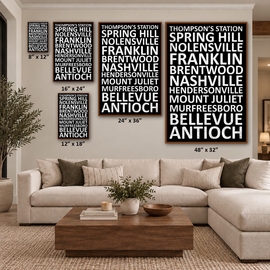 Nashville Suburbs Canvas Wall Art Print - Black