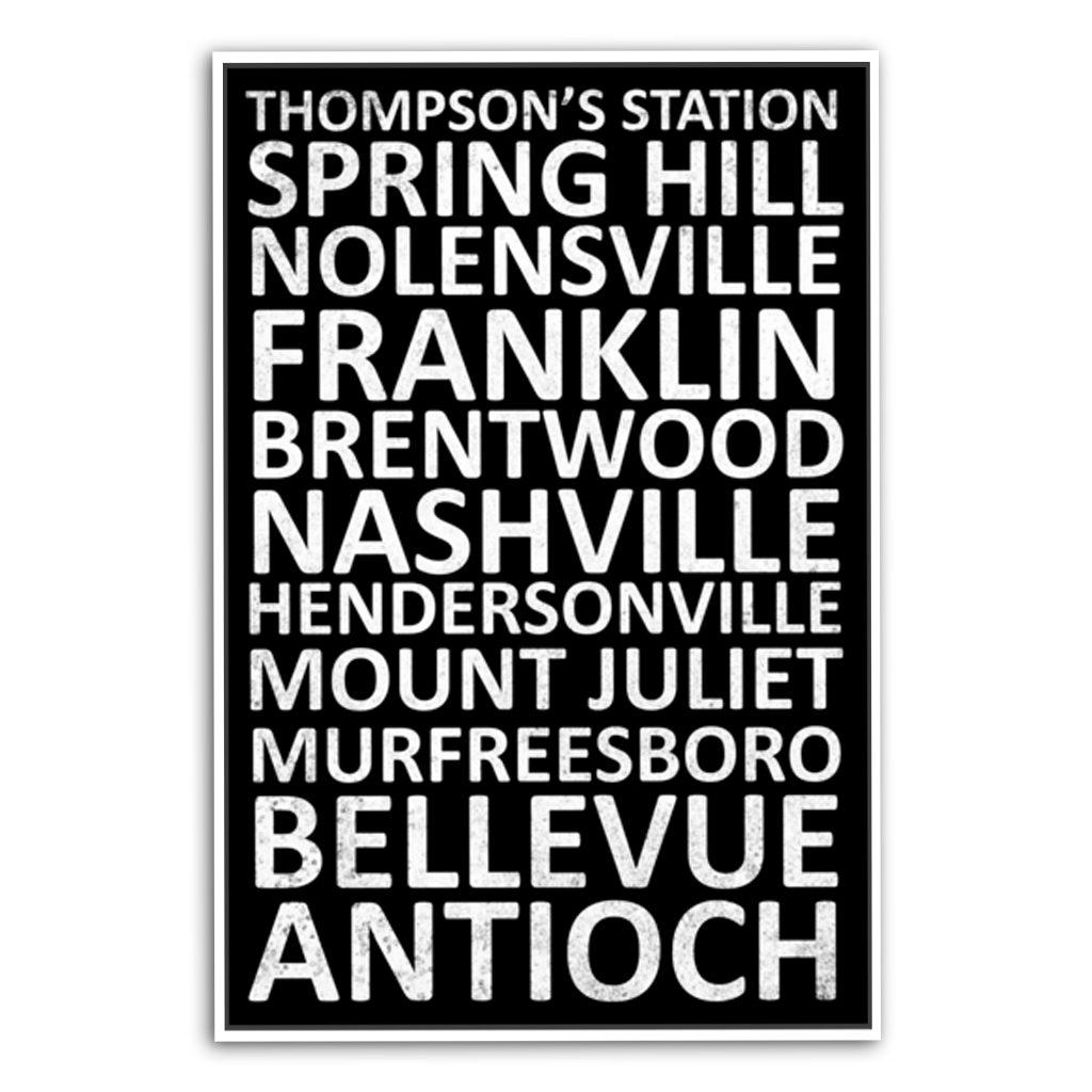 Nashville Suburbs Canvas Wall Art Print - Black