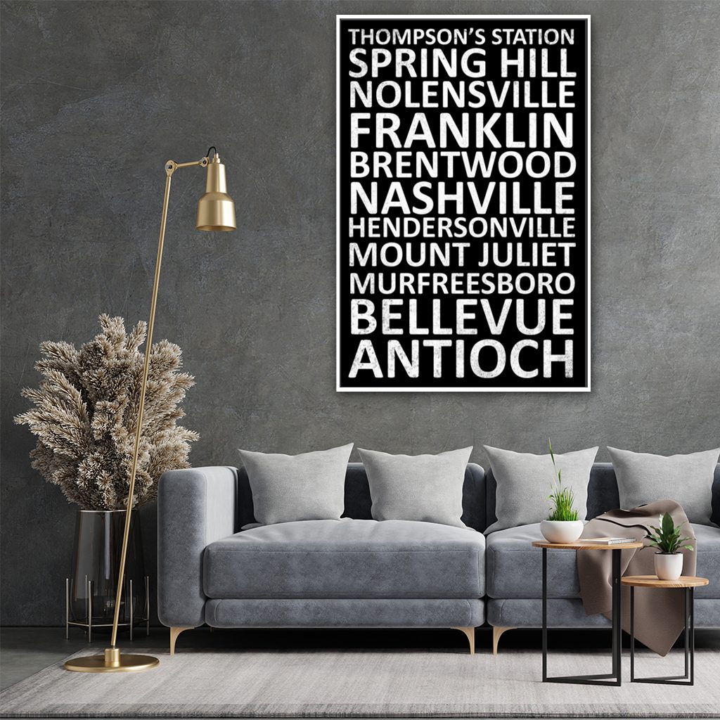 Nashville Suburbs Canvas Wall Art Print - Black