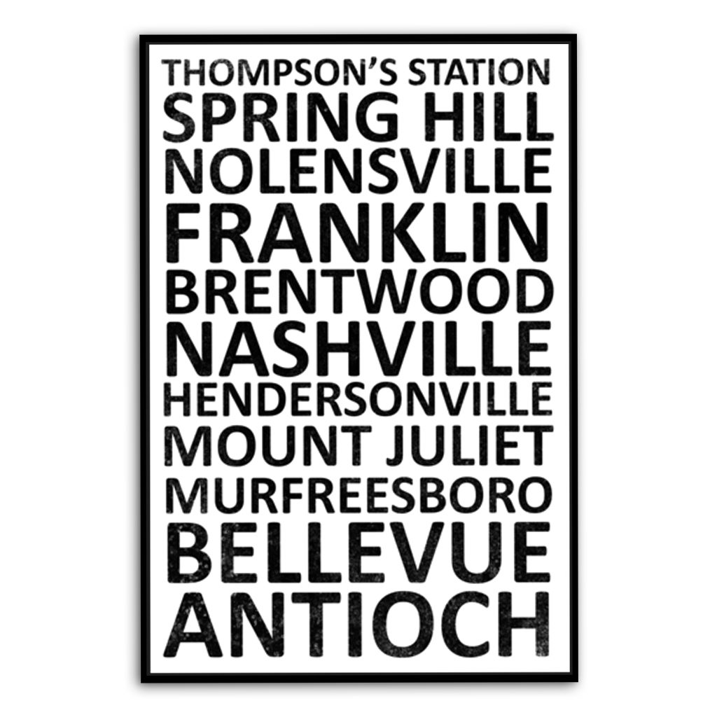 Nashville Suburbs Canvas Wall Art Print - White