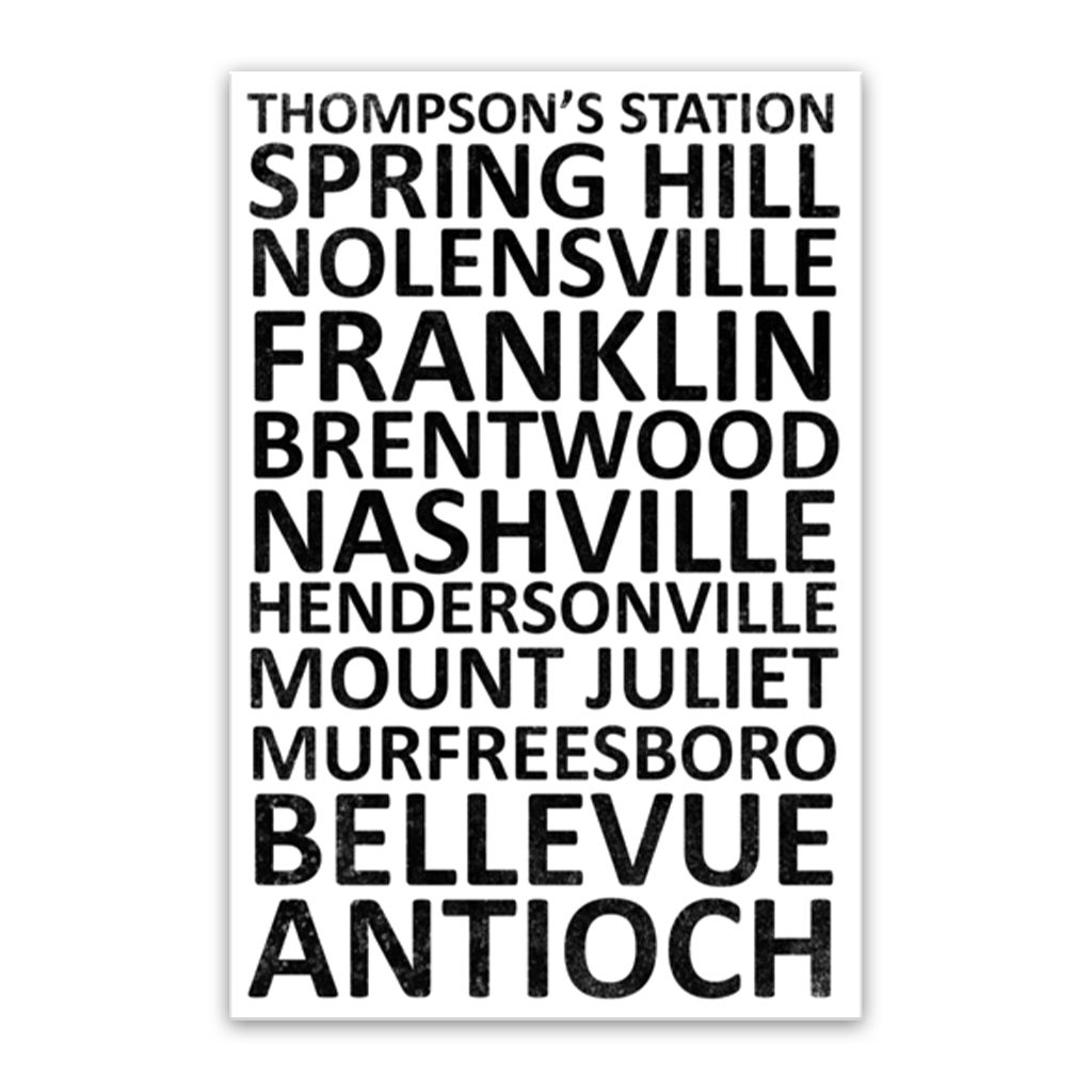 Nashville Suburbs Canvas Wall Art Print - White