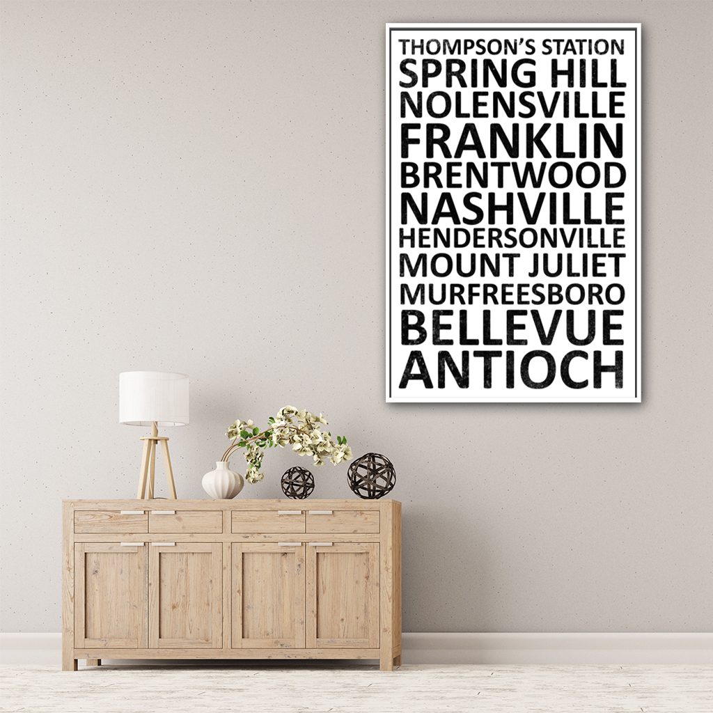 Nashville Suburbs Canvas Wall Art Print - White