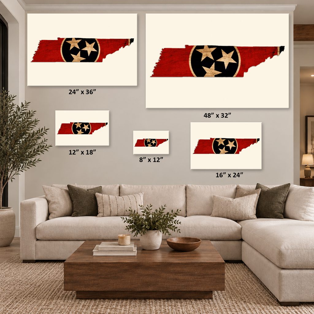 Rustic Tennessee Flag Silhouette Canvas Wall Art Print