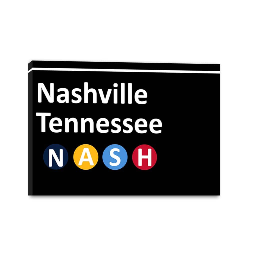 Nashville Subway Sign Canvas Wall Art Print - Black