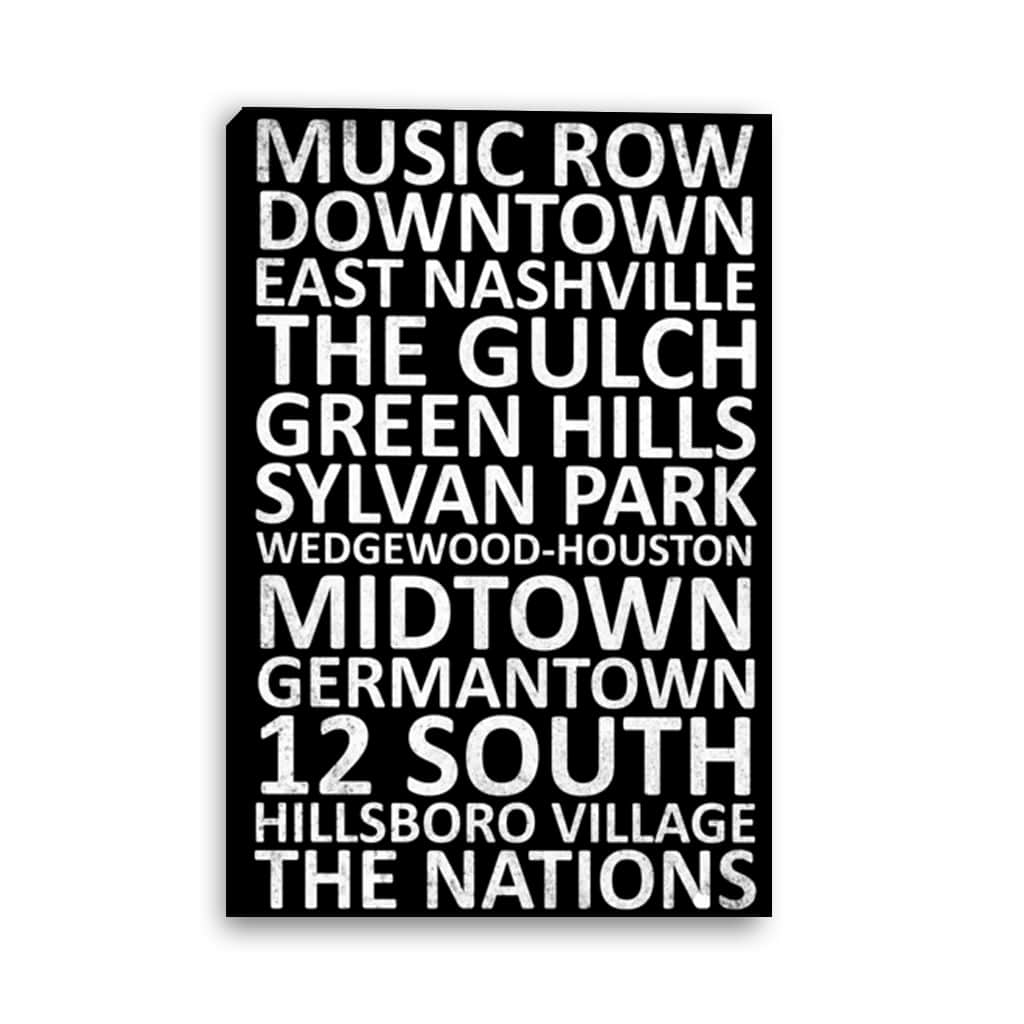 Nashville Neighborhood Canvas Wall Art Print - Black