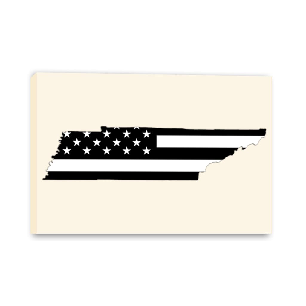 Tennessee Black & White American Flag Silhouette Canvas Wall Art Print