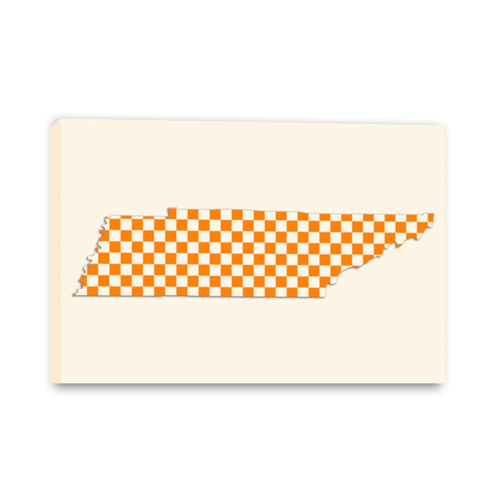 Orange &amp; White Checkerboard Tennessee Silhouette Canvas Wall Art Print