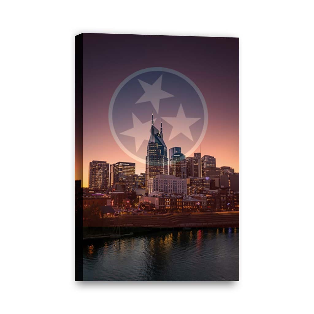 Nashville Skyline Tri Star Canvas Wall Art Print