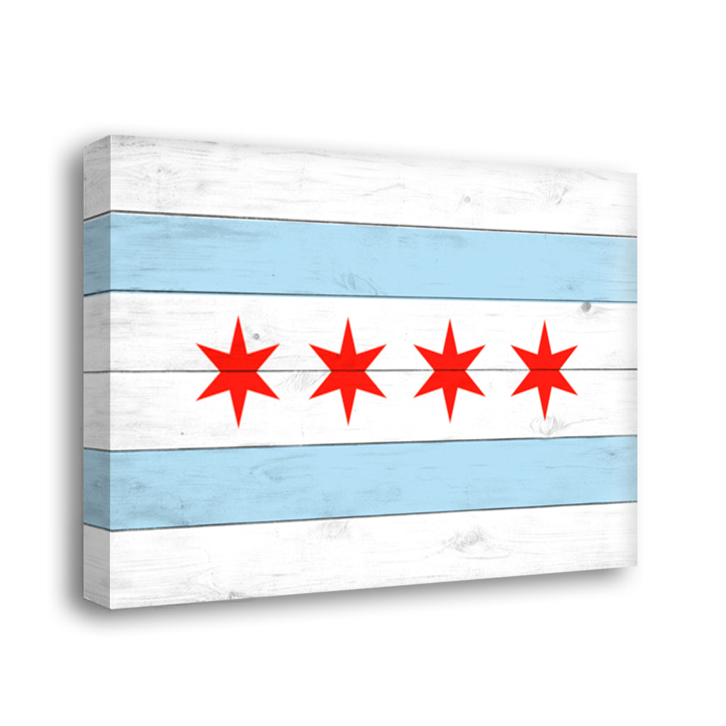 Wooden Blend Chicago Flag Canvas Wall Art Print
