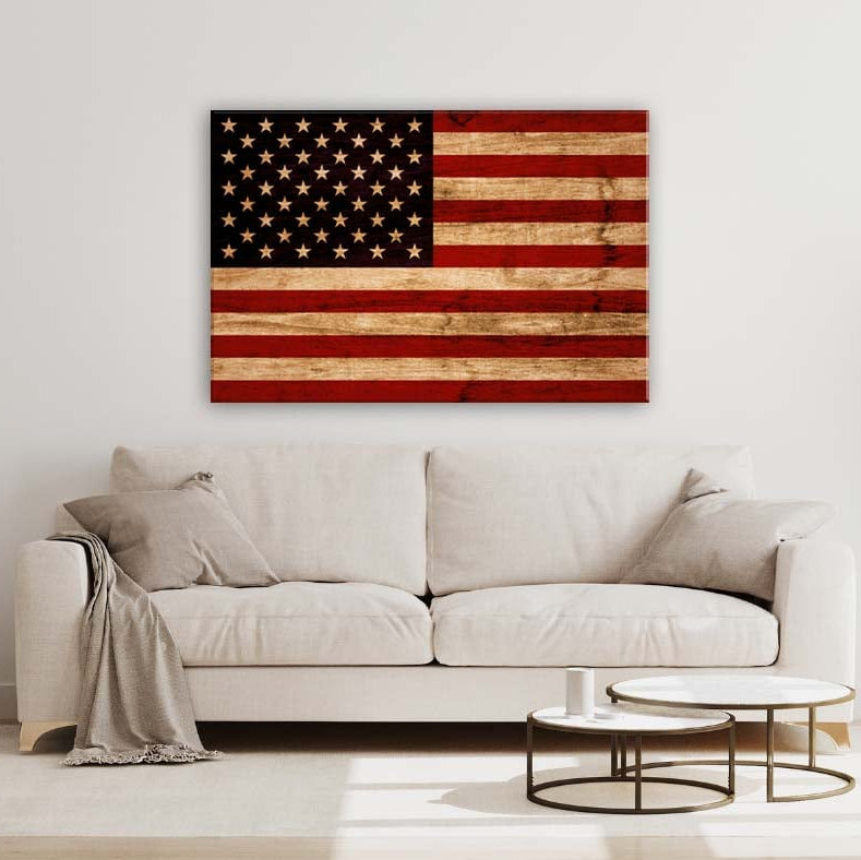 Rustic American Flag Canvas Wall Art Print