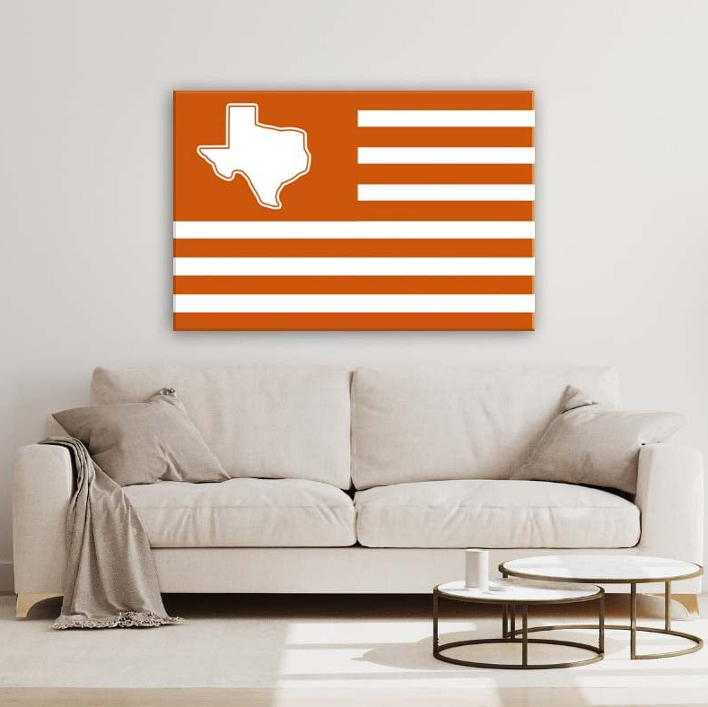Burnt Orange and White Texas American Flag Canvas Wall Art Print
