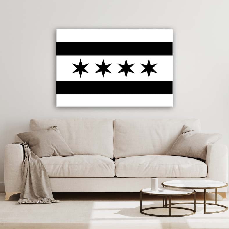 Black & White Chicago Flag Canvas Wall Art Print