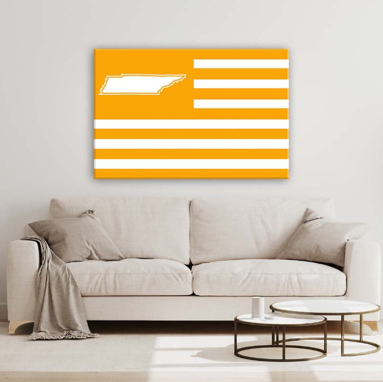 Orange and White Tennessee American Flag Canvas Wall Art Print