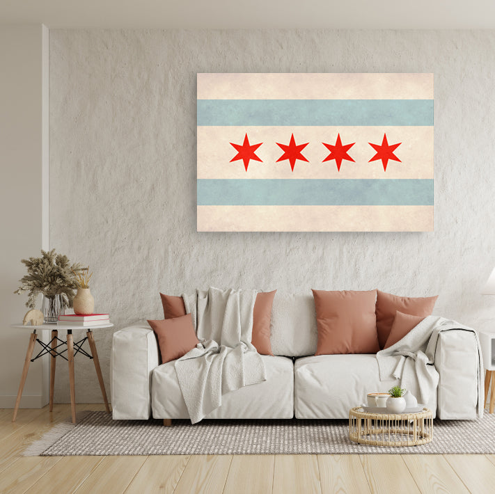 Distressed Chicago Flag Canvas Wall Art Print