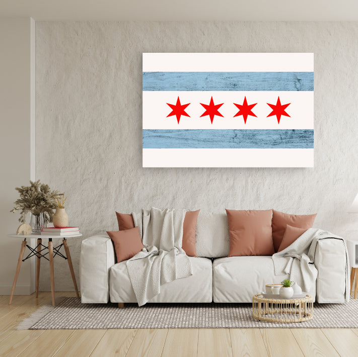Rustic Chicago Flag Canvas Wall Art Print