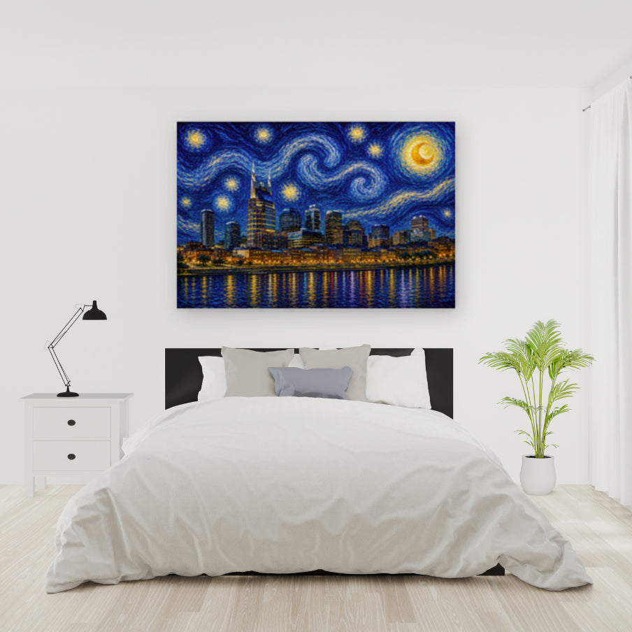 Nashville Skyline Starry Night Canvas Wall Art Print