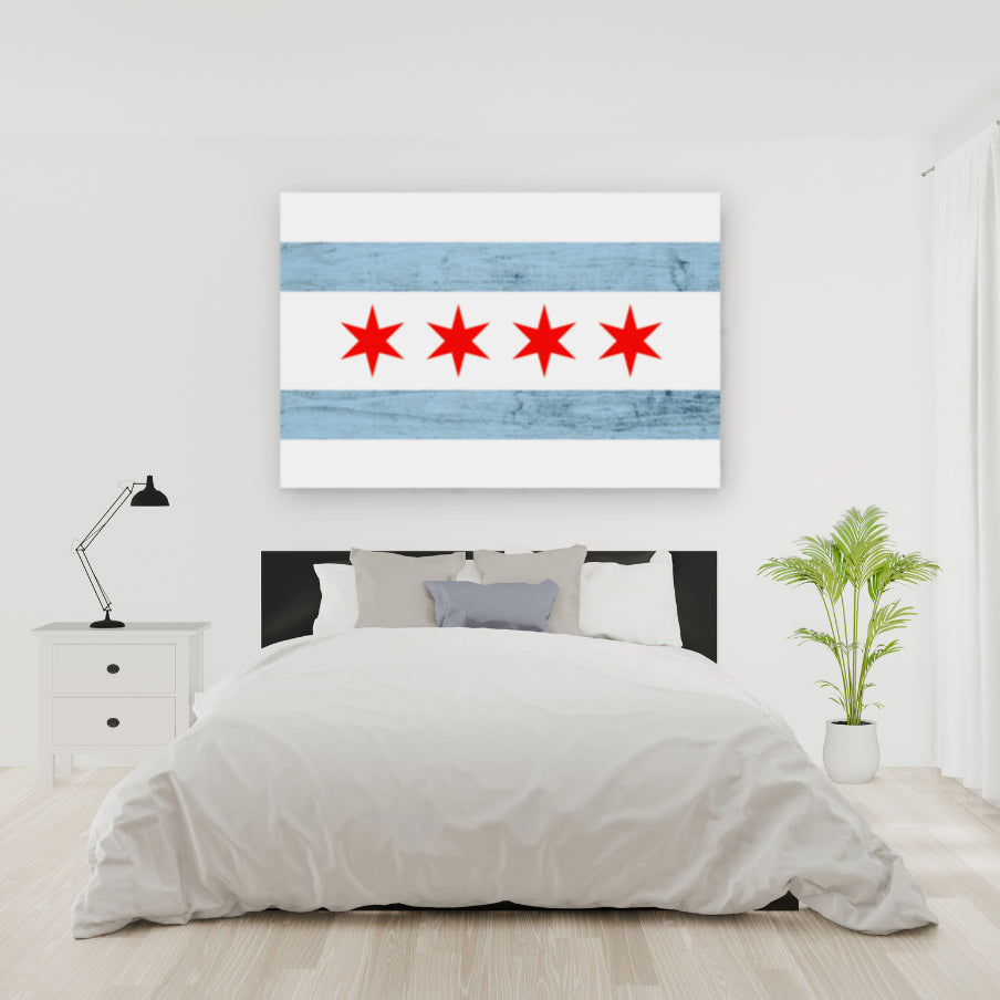 Rustic Chicago Flag Canvas Wall Art Print