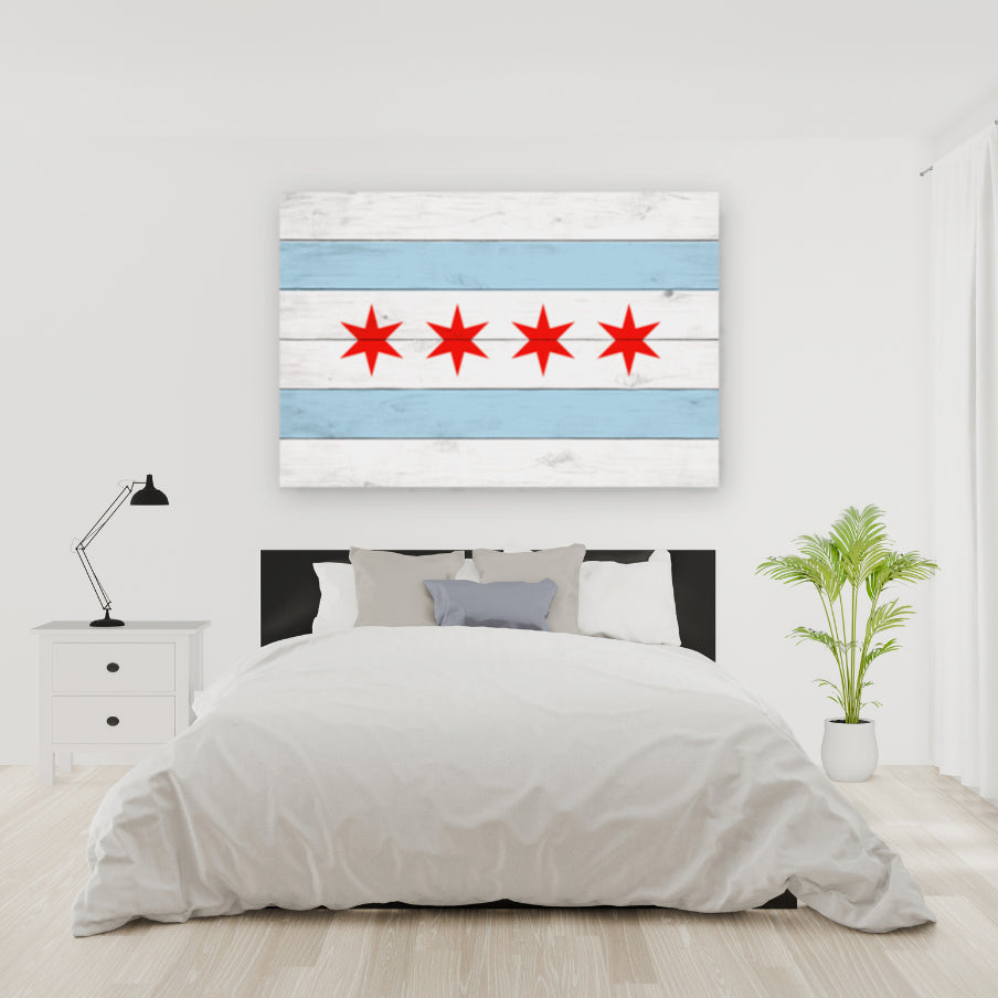 Wooden Blend Chicago Flag Canvas Wall Art Print