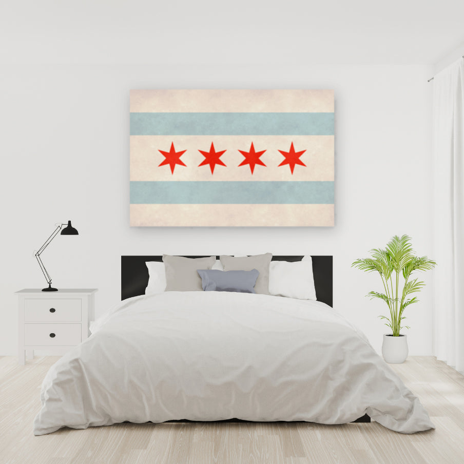 Distressed Chicago Flag Canvas Wall Art Print