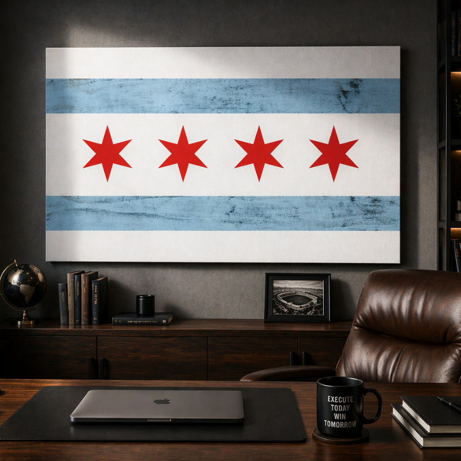 Rustic Chicago Flag Canvas Wall Art Print