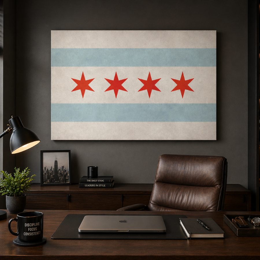 Distressed Chicago Flag Canvas Wall Art Print