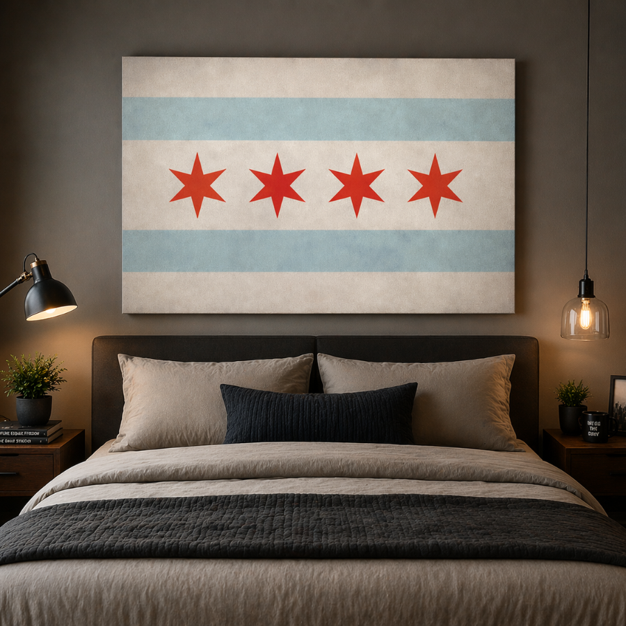 Distressed Chicago Flag Canvas Wall Art Print
