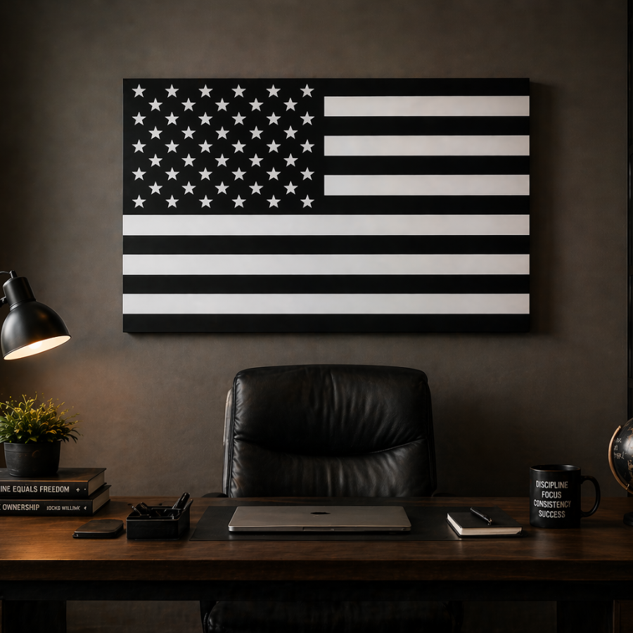 Black & White American Flag Canvas Wall Art Print