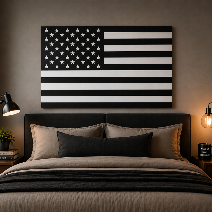 Black & White American Flag Canvas Wall Art Print