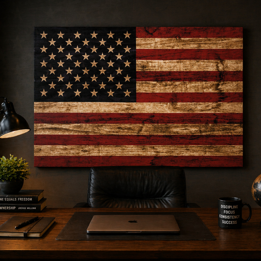 Rustic American Flag Canvas Wall Art Print