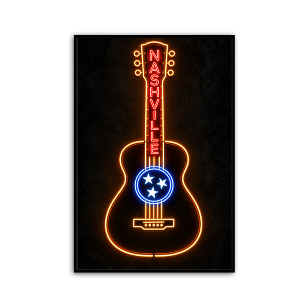 Nashville Neon Guitar Canvas Wall Art Print