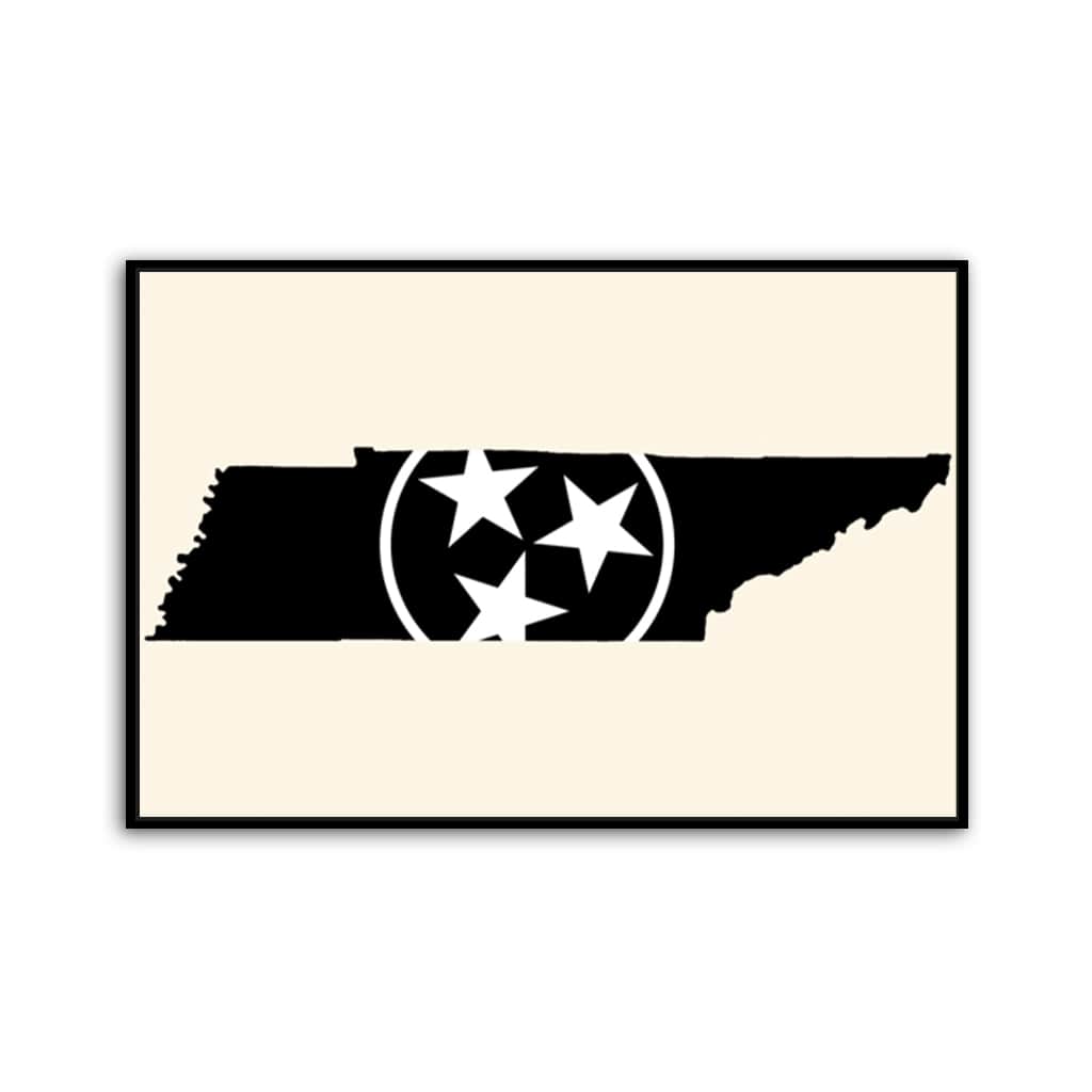 Black & White Tennessee Flag Silhouette Canvas Wall Art Print
