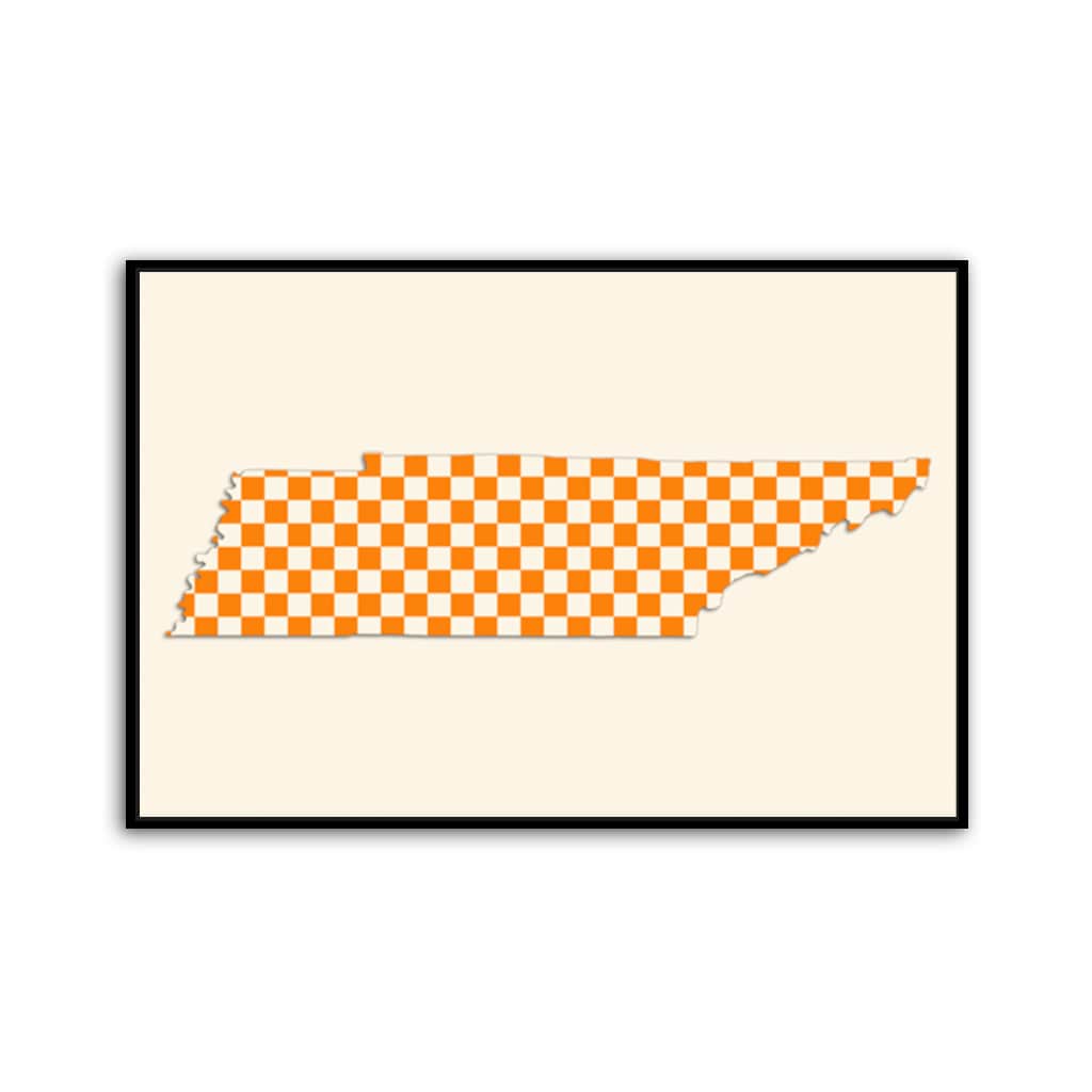 Orange & White Checkerboard Tennessee Silhouette Canvas Wall Art Print
