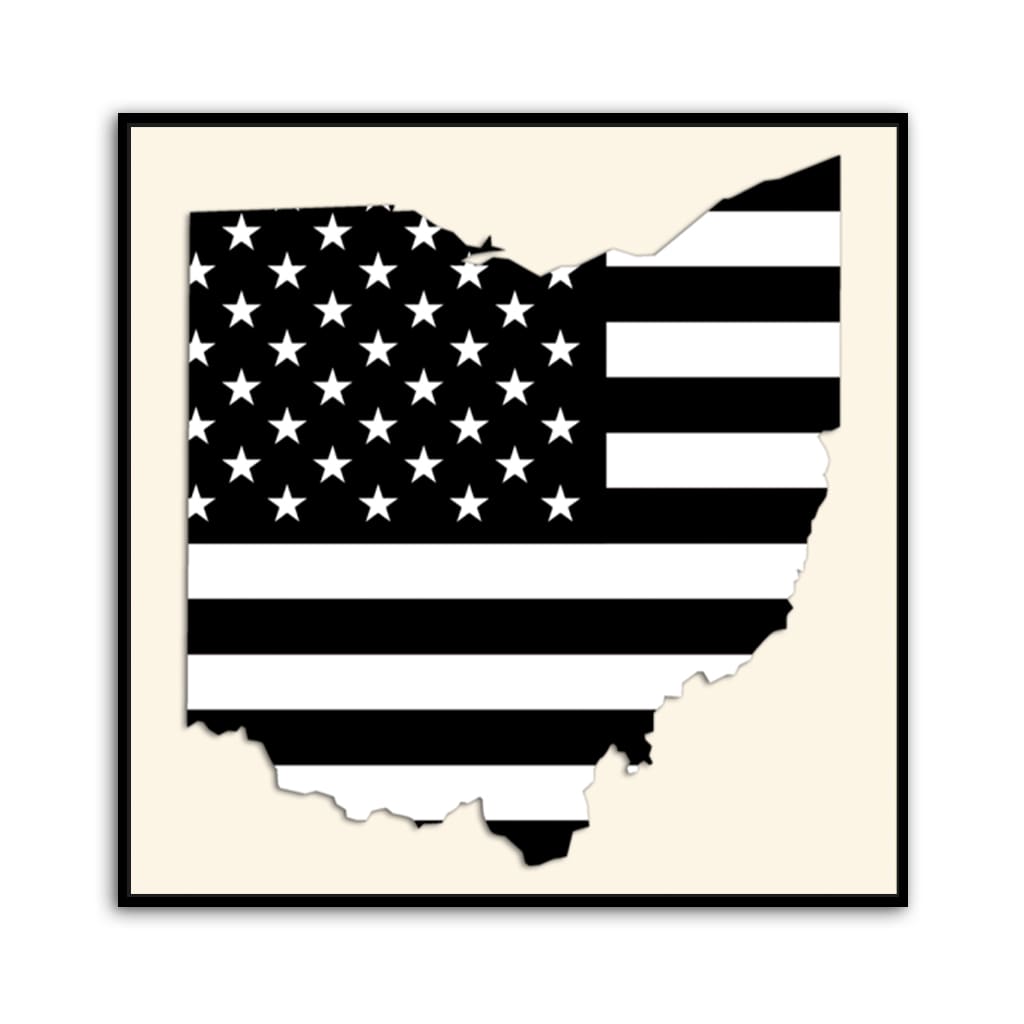Ohio Black and White American Flag Silhouette Canvas Wall Art Print