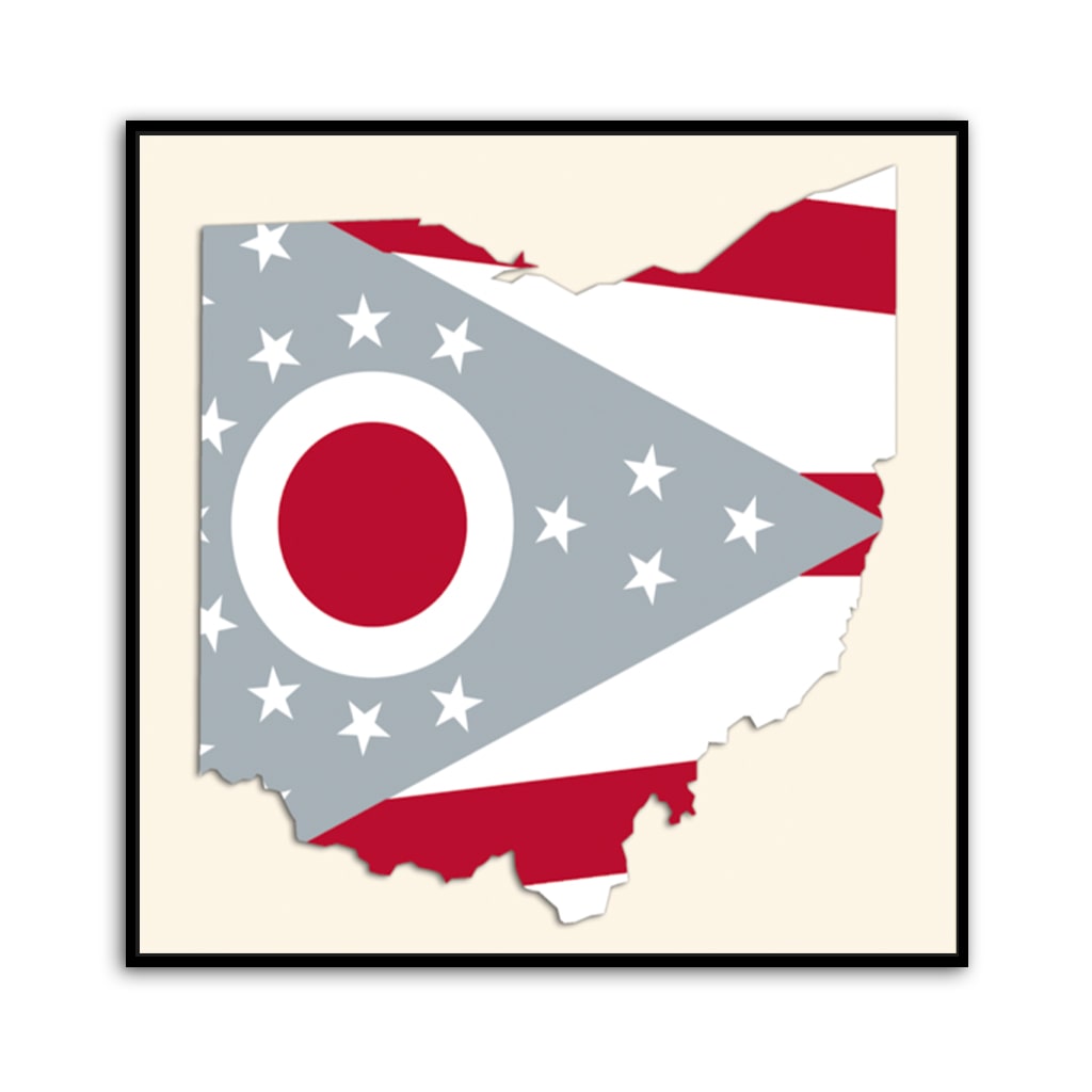 Red and Gray Ohio Flag Silhouette Canvas Wall Art Print