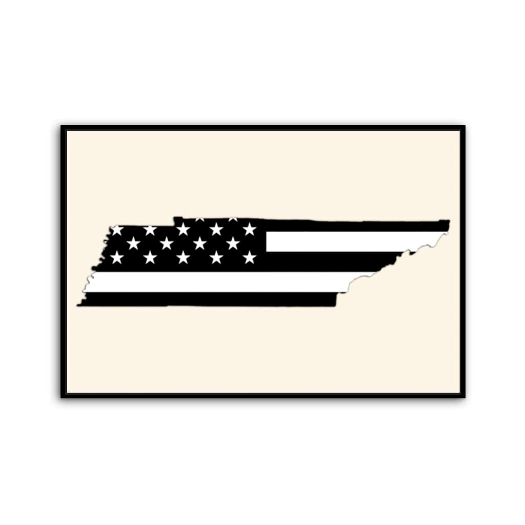 Tennessee Black & White American Flag Silhouette Canvas Wall Art Print