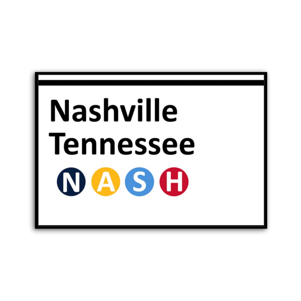 Nashville Subway Sign Canvas Wall Art Print - White
